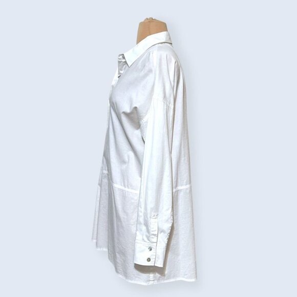 Eileen Fisher White Button Up Blouse Top Tunic XS Cotton Poplin EUC Classic - Picture 5 of 9